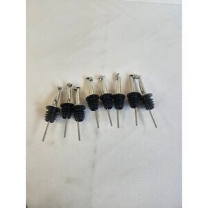 Set of 8 Stainless Steel Weighted Liquor Bottle Pourers W/ Flip Top Lids Silver